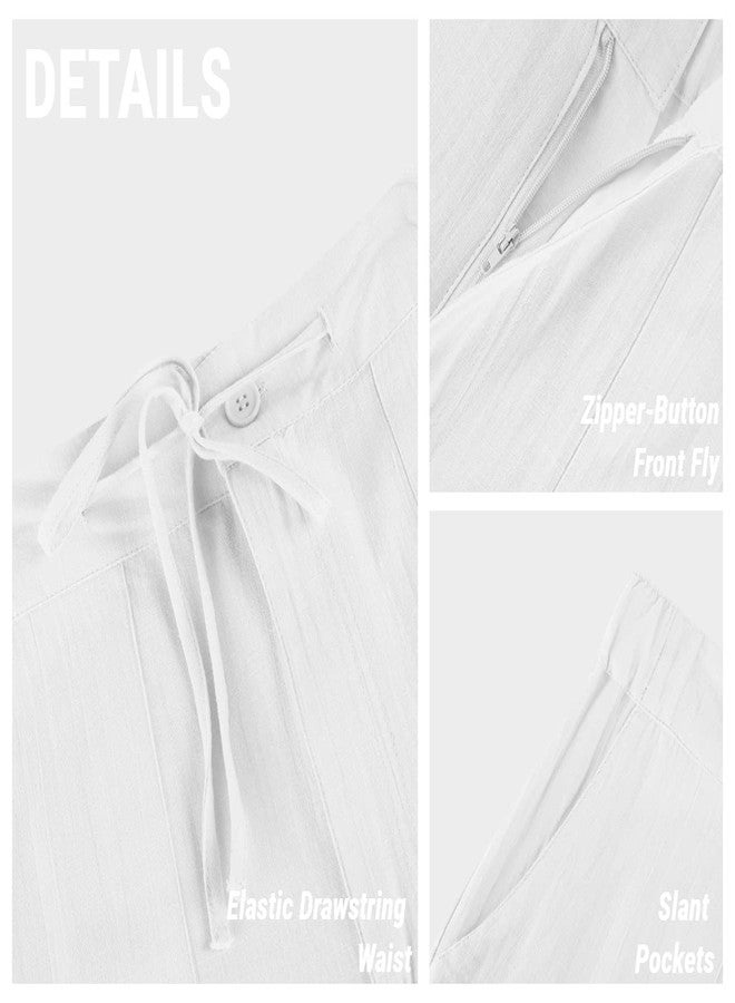 PASLTER Mens Casual Linen Pants Loose Fit Straight-Legs Elastic Drawstring Waist Summer Beach Yoga Long Pants A-White - Image 4